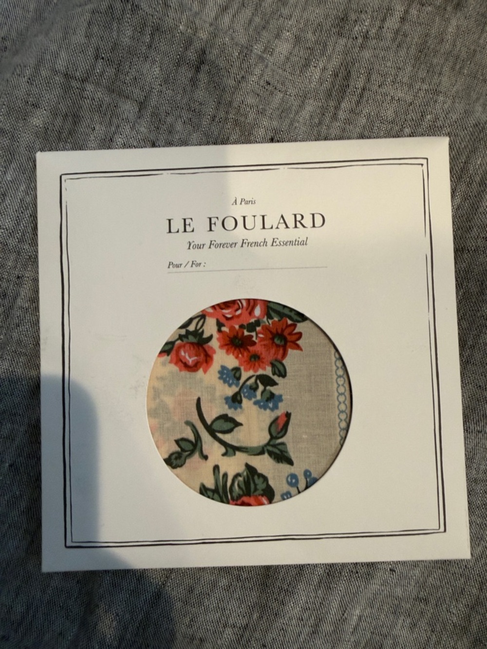 Le Foulard Floral Silk Scarf - Cream with Red & Green Floral Print